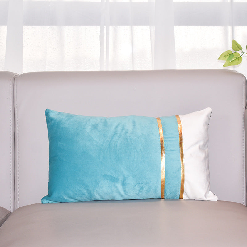Rectangular Velvet-Blend Lumbar Cushion Cover with Dual Metallic Gold Bands