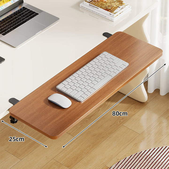 Under-Desk Bamboo Slide-Out Work Surface Clamp-Mounted Keyboard & Mouse Platform