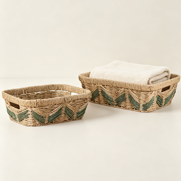 Handmade storage basket with decorative pattern