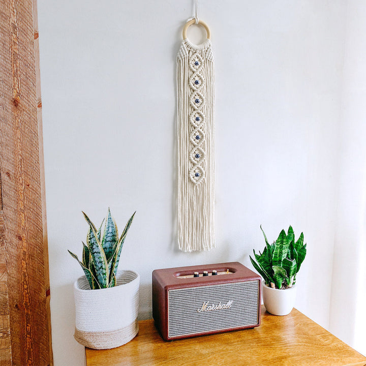Macrame Wall Hanging with Wooden Ring and Decorative Elements
