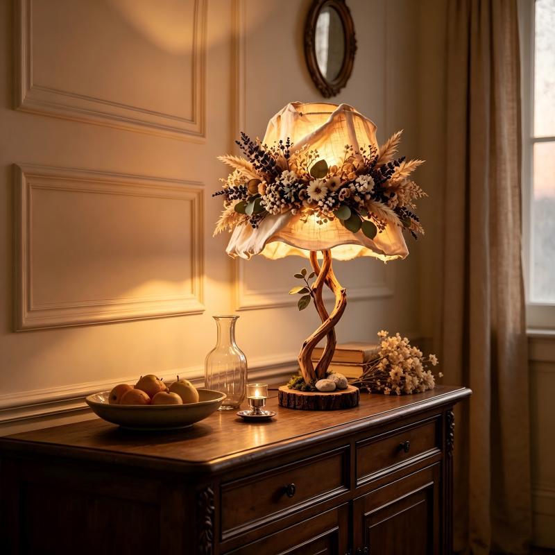Decorative table lamp with floral elements