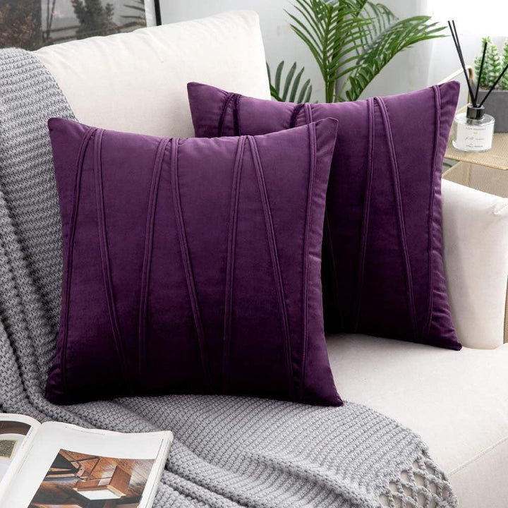 Velvet Pleated Square Decorative Throw Pillow Covers with Channel Stitching