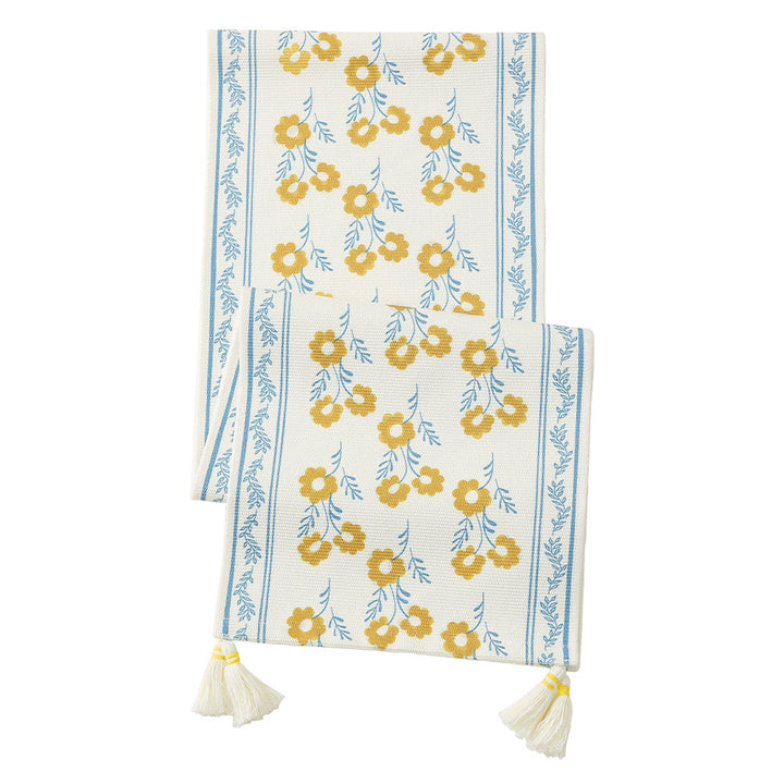 decorative table runner made of woven cotton with tassels