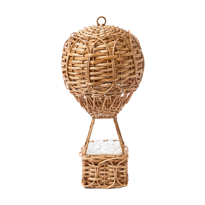 Handwoven storage basket in hot air balloon design