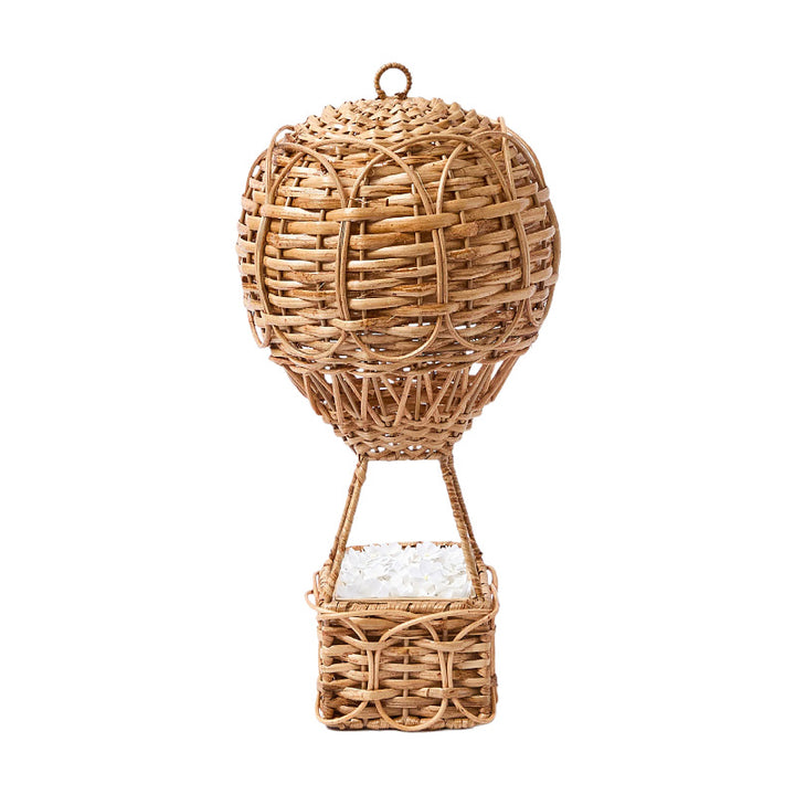 Handwoven storage basket in hot air balloon design