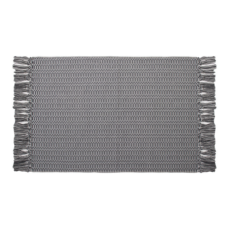 Flat-woven cotton rug runner with geometric check pattern and easy-care surface