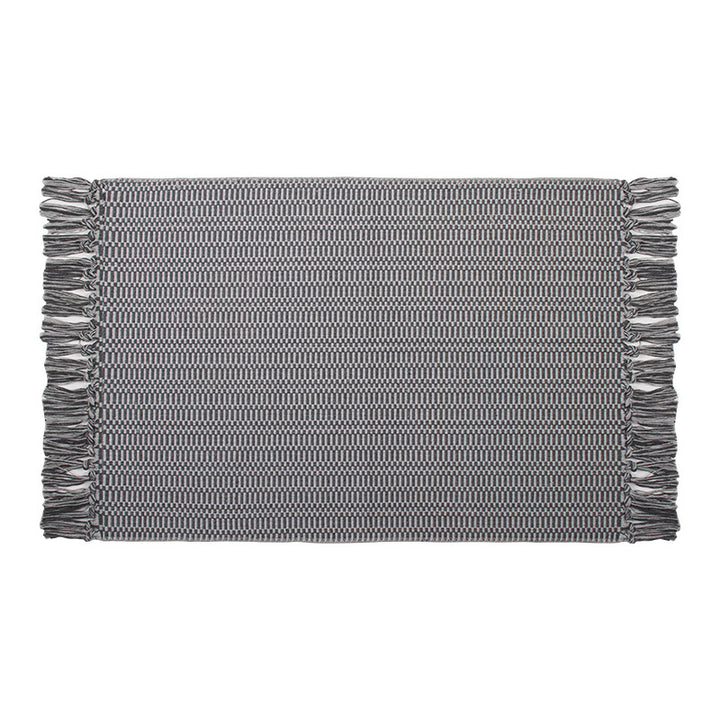 Flat-woven cotton rug runner with geometric check pattern and easy-care surface
