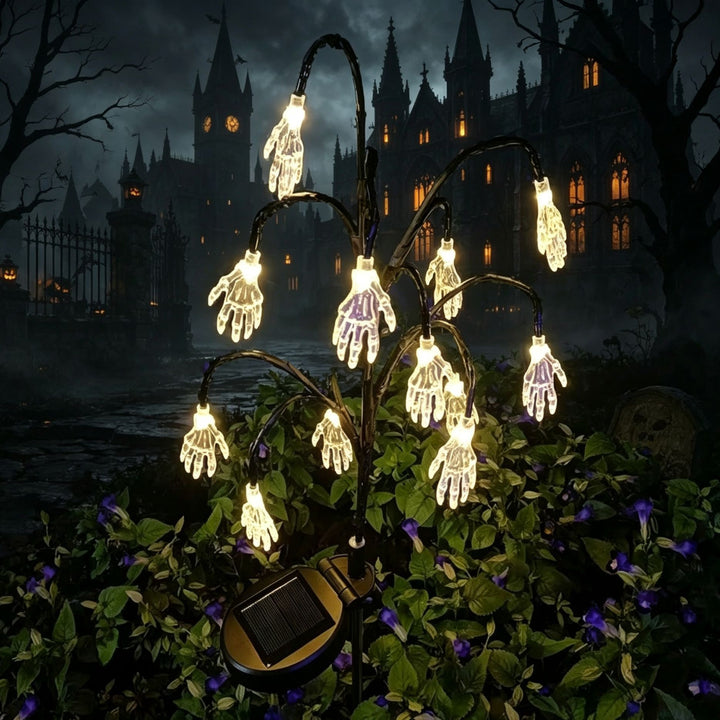 Battery-operated animated bat and spider LED string lights for outdoor Halloween display