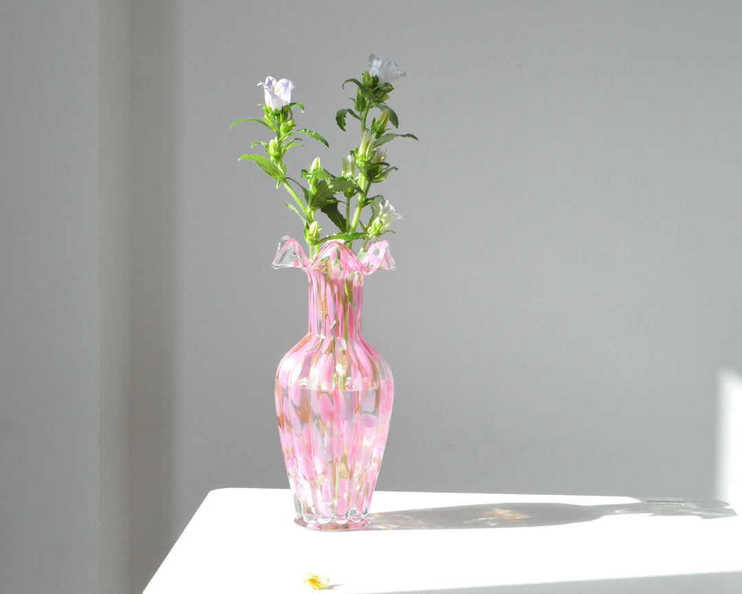 Hand-Blown Ruffled-Lip Iridescent Bulb Vase