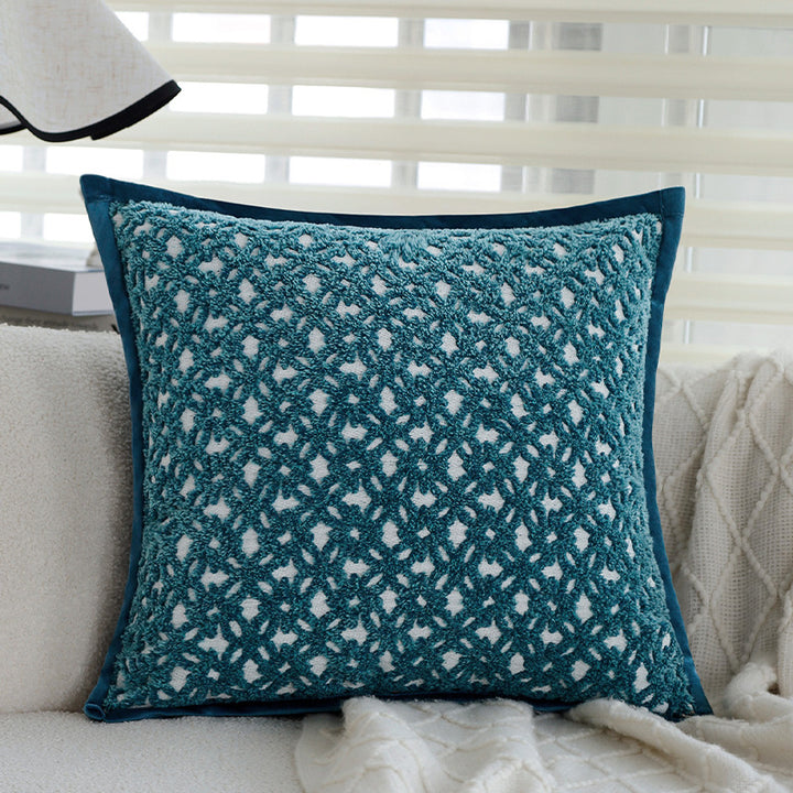 Square sofa cushion cover made of textured plush with fine piping