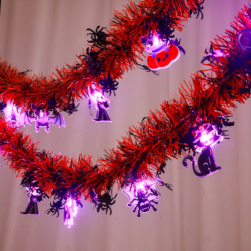 Halloween LED Tinsel Garland with hanging spooky Charms and integrated lights