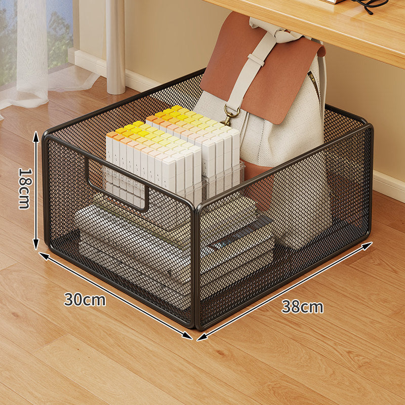 Under-Desk Mesh Rolling Storage Basket with Locking Swivel Casters and Integrated Carry Handle