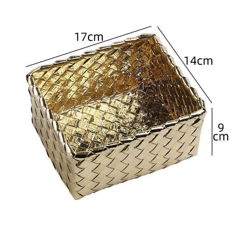 Decorative Woven Storage Basket With Metallic Finish