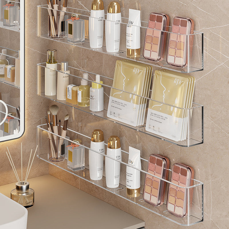 Wall-Mounted Clear Acrylic Two-Tier Bathroom Shelf Organizer with Raised Front