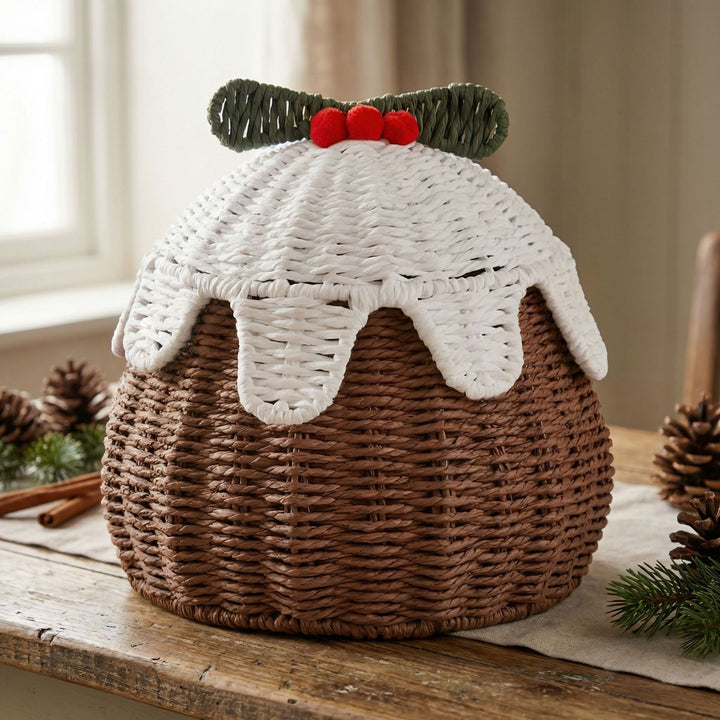 Playful storage basket in cake shape
