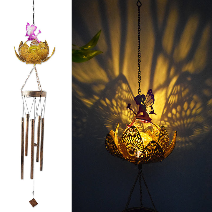Hanging Flamingo Solar LED Wind Chime with Crackle Glass Globe