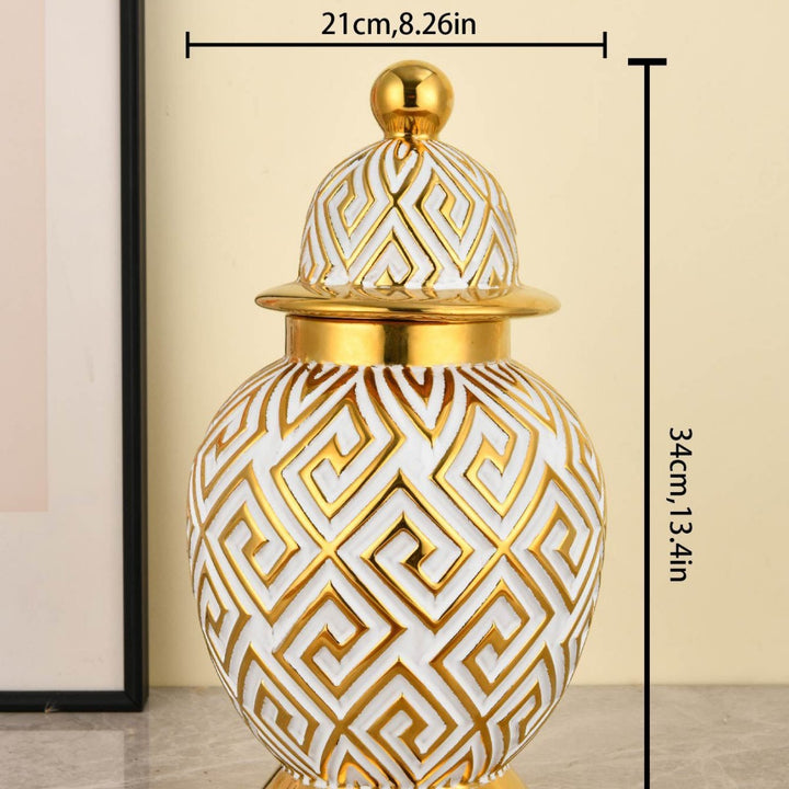 Decorative Geometric Pattern Lidded Jar