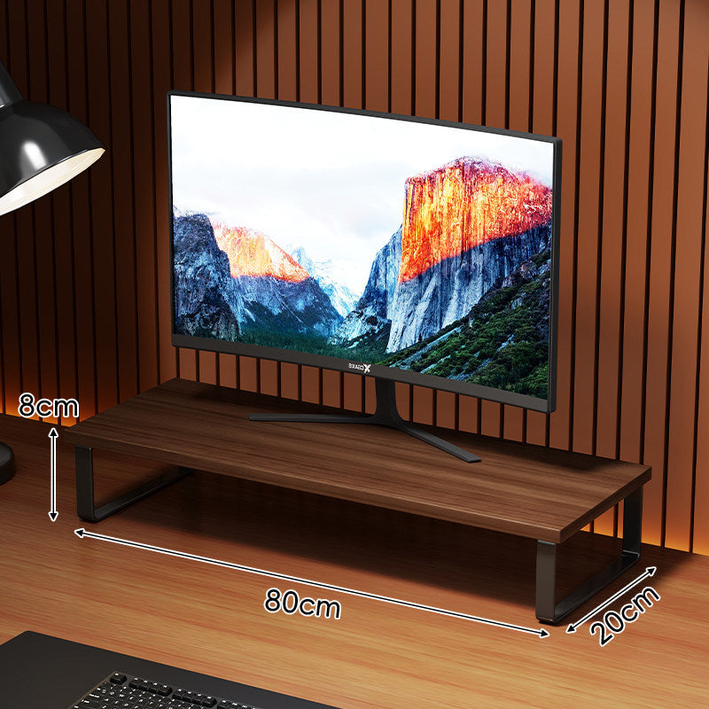 Compact Wooden Monitor Riser with Metal Frame and Under-Shelf Storage