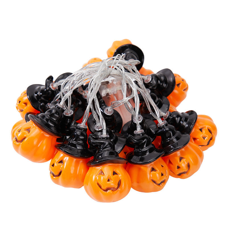 Decorative Halloween string lights with pumpkin motifs