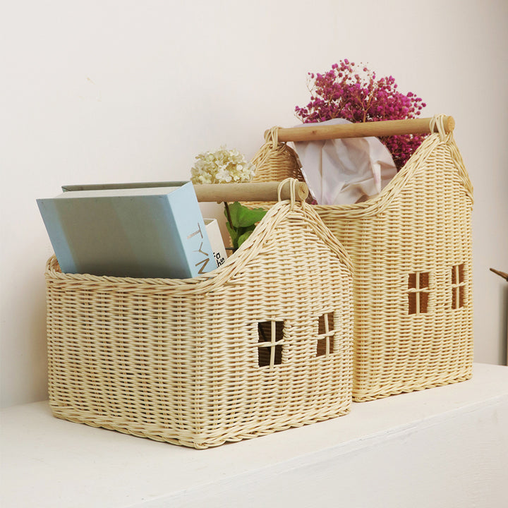 Playful storage basket in the shape of a house