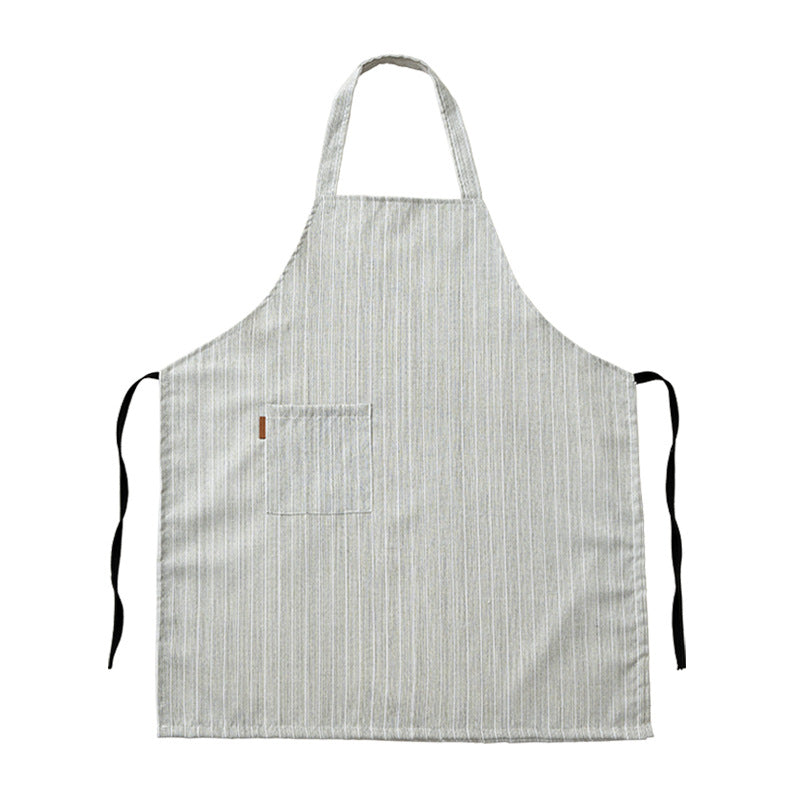 Cotton-linen cooking apron with pocket and adjustable neck strap