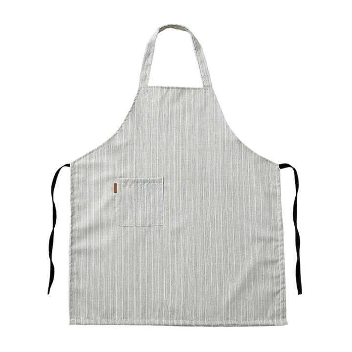 Cotton-linen cooking apron with pocket and adjustable neck strap