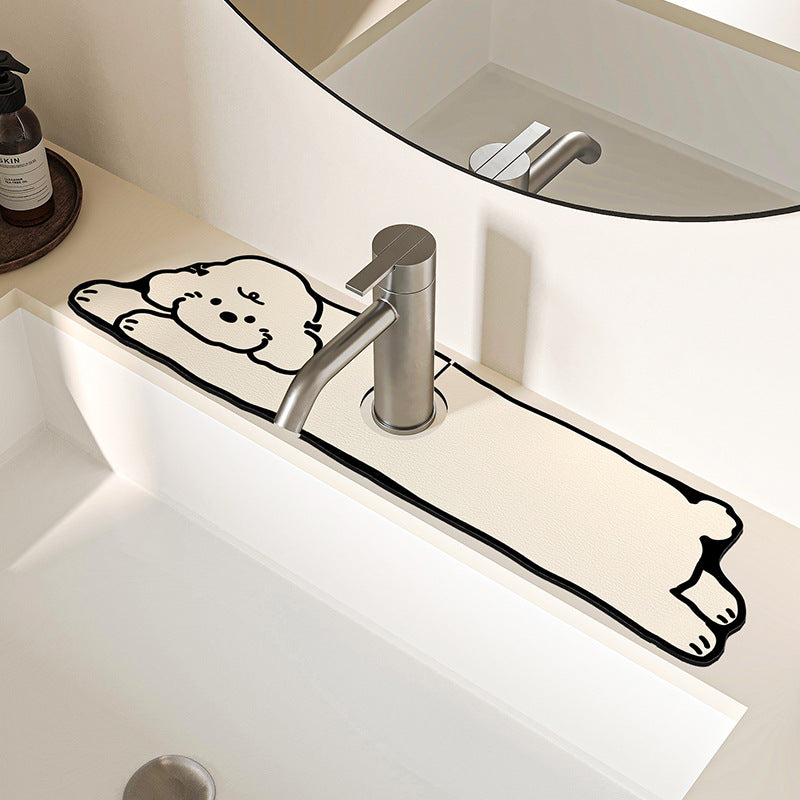 Decorative Silicone Faucet Sink Protector Mat with Dog-Shaped Counter Splash Guard