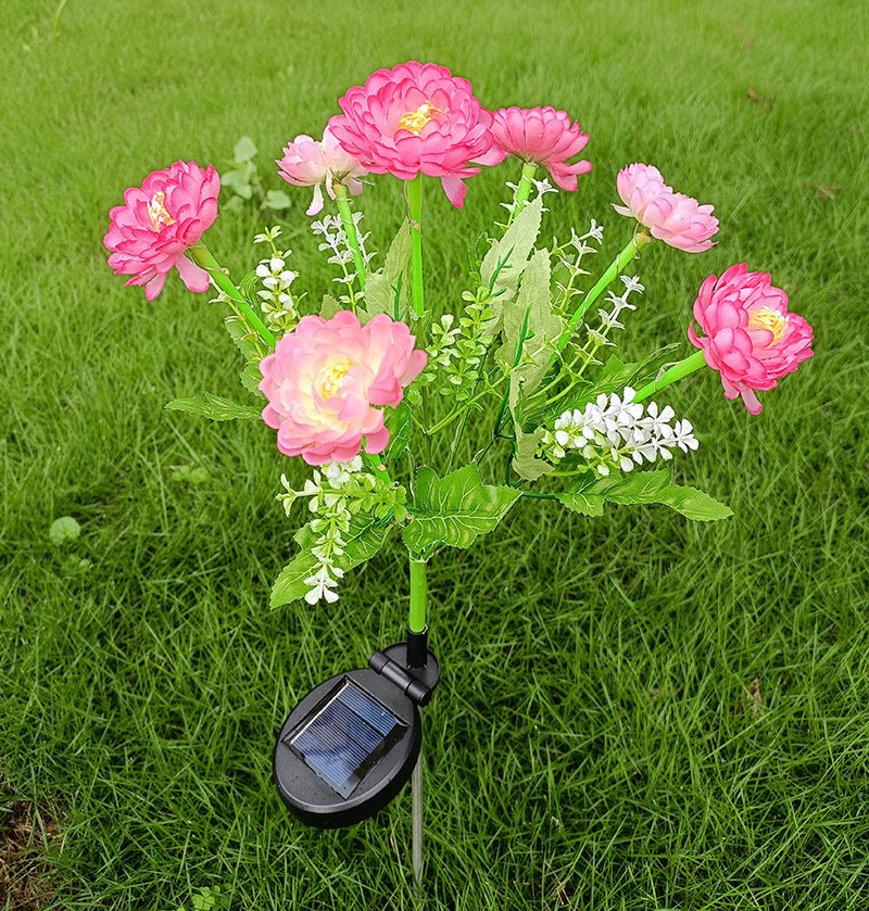 Solar-powered decorative garden stele with lifelike ranunculus bouquet