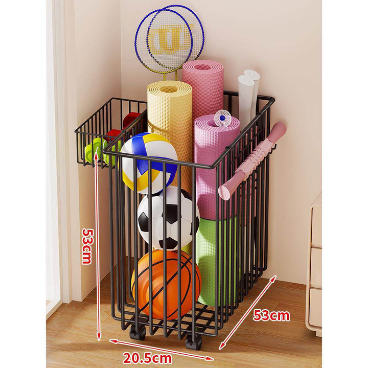 Narrow Mobile Wire Sports Gear Storage Cart for Balls and Yoga Mats with Casters