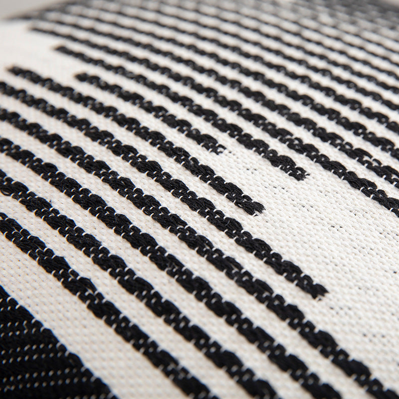 Rectangular Jacquard lumbar cushion cover with geometric ethnic relief and decorative tassels