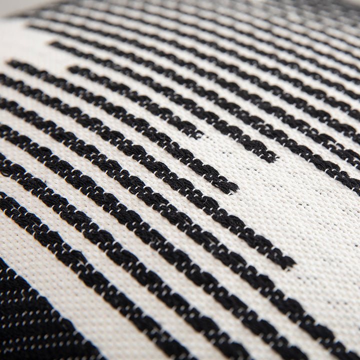 Rectangular Jacquard lumbar cushion cover with geometric ethnic relief and decorative tassels