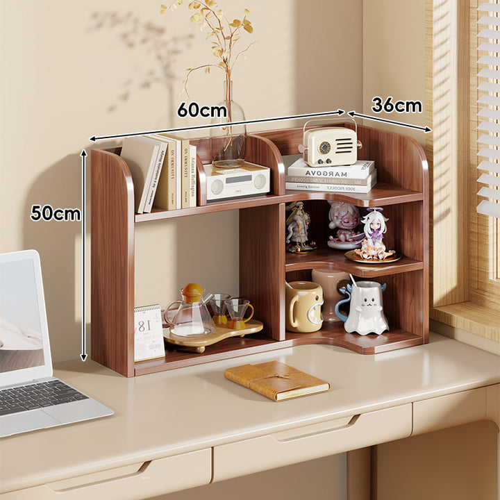 Multi-Compartment Desktop Shelf Organizer with Raised Back and Open Cubbies