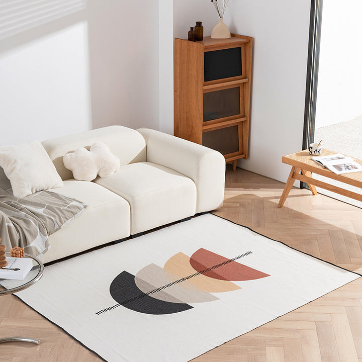 Modern flat-woven living room rug with abstract geometric design