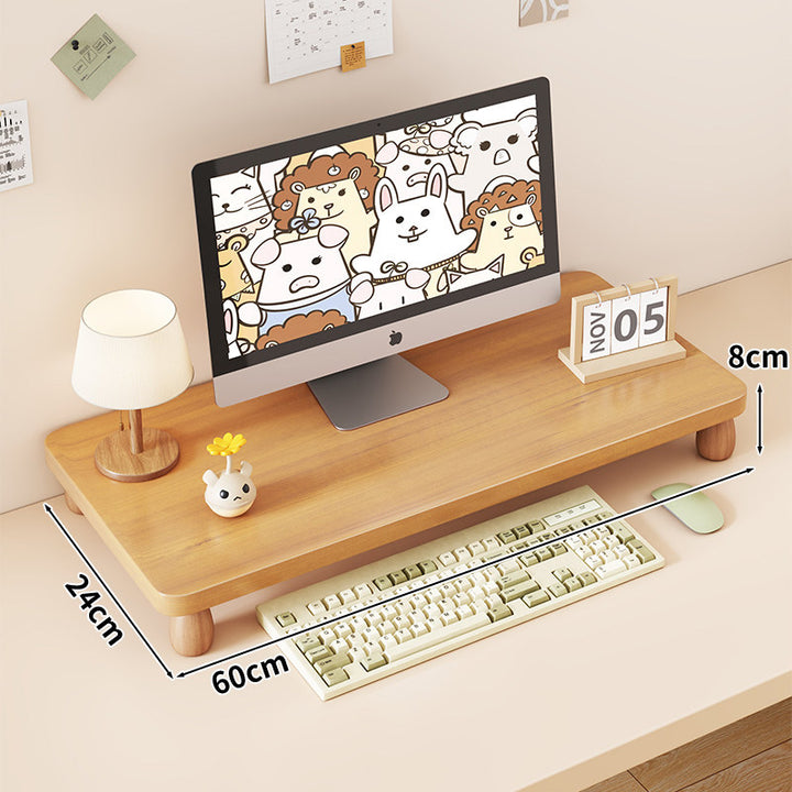 Solid Wood Monitor Riser with Tiered Desk Organizer and Cable Management