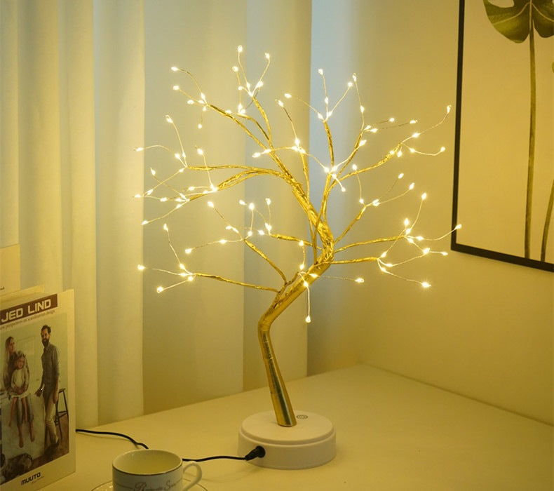 Star-decorated LED branch table lamp with warm micro dimmable lights
