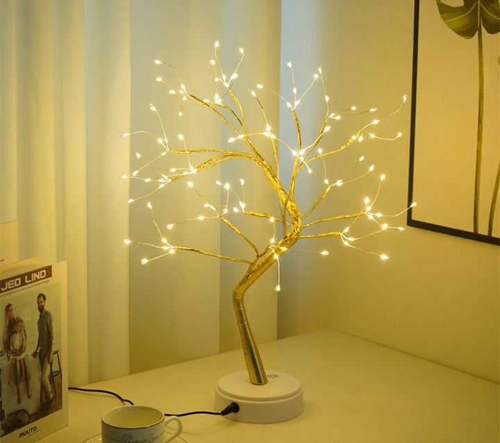 Star-decorated LED branch table lamp with warm micro dimmable lights