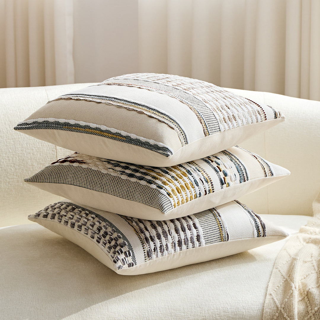 Handloom Textured Striped Square and Lumbar Pillow Covers