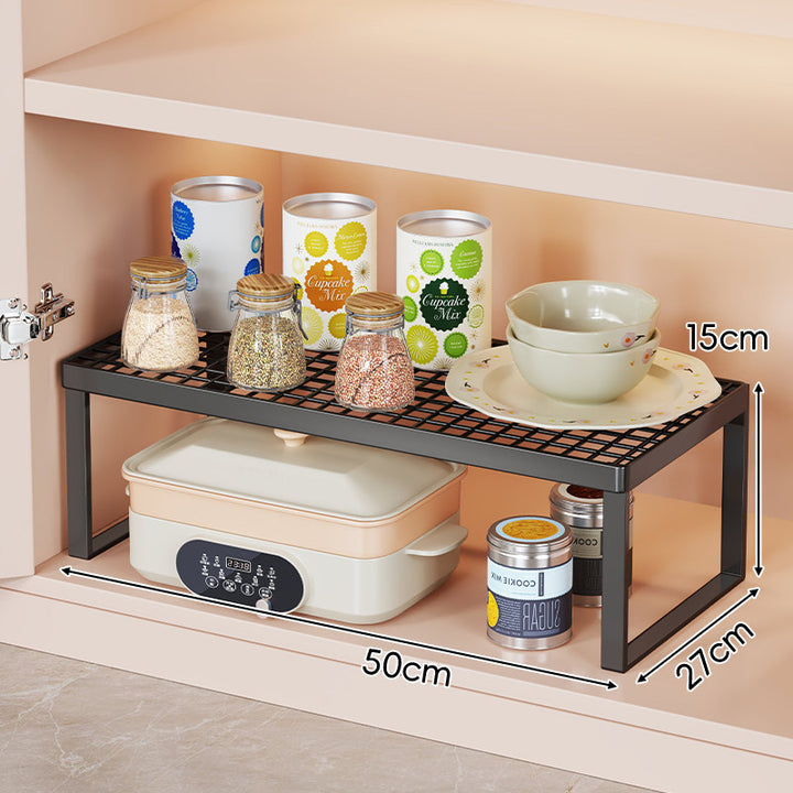 Metal Mesh Cabinet Shelf Riser with Grid Top and Open Frame for Kitchen Storage