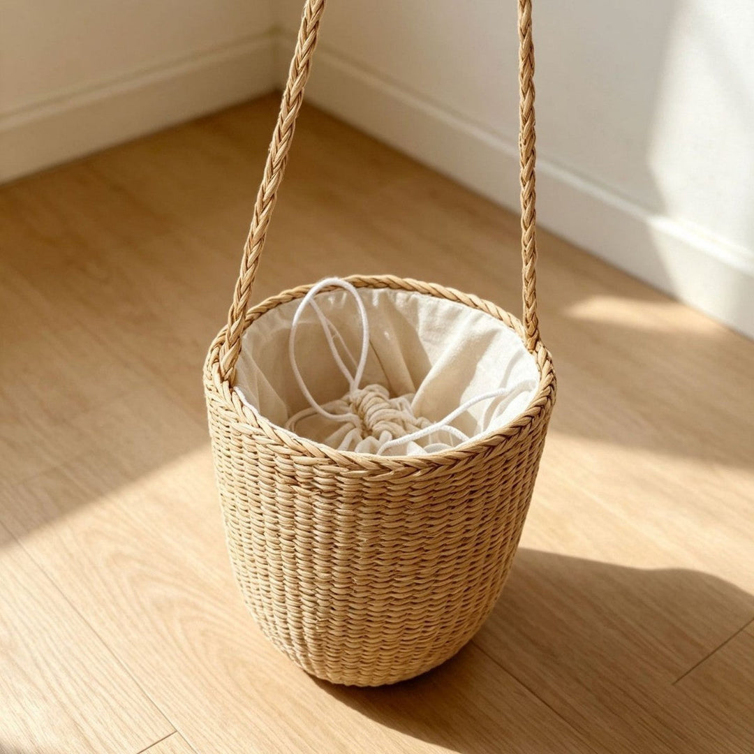 Handcrafted Natural Fiber Hanging Storage Basket