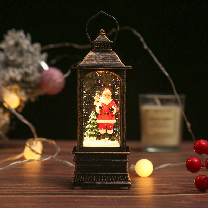 Nostalgic Christmas lantern with glowing snowman