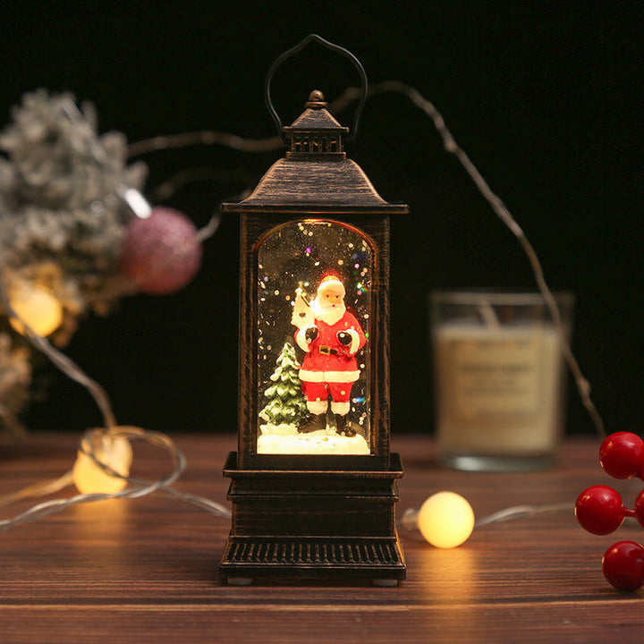 Nostalgic Christmas lantern with glowing snowman