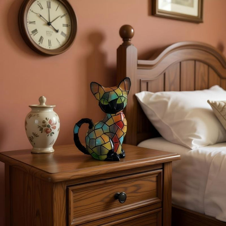 Decorative cat figurine in mosaic design