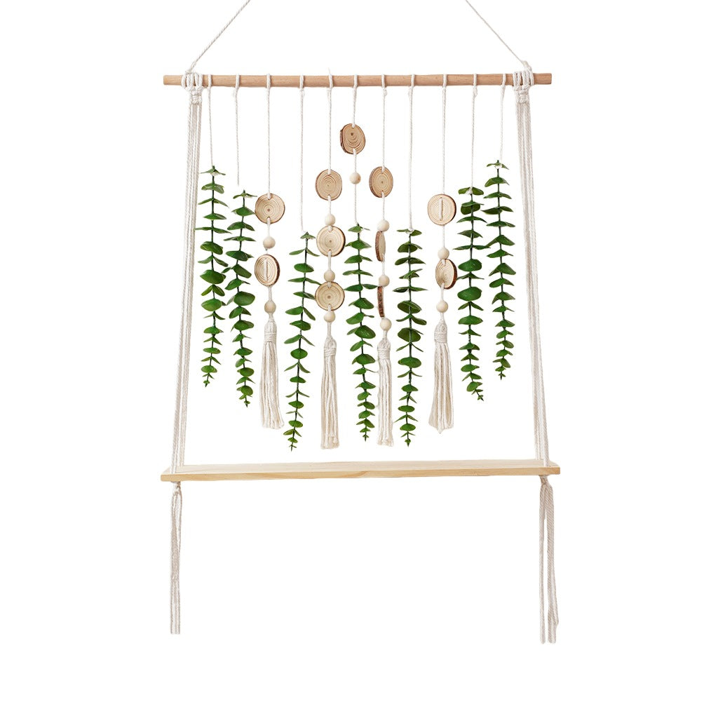 Macrame Wall Hanging Planter with Wooden Accents