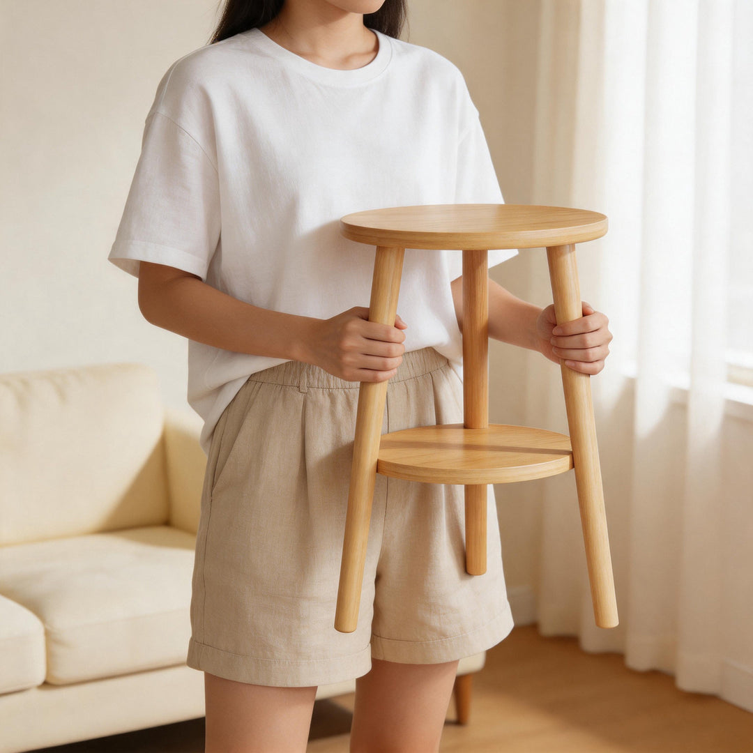 Two-Tier Round Side Table Plant Stand with Solid Wood Tripod Legs