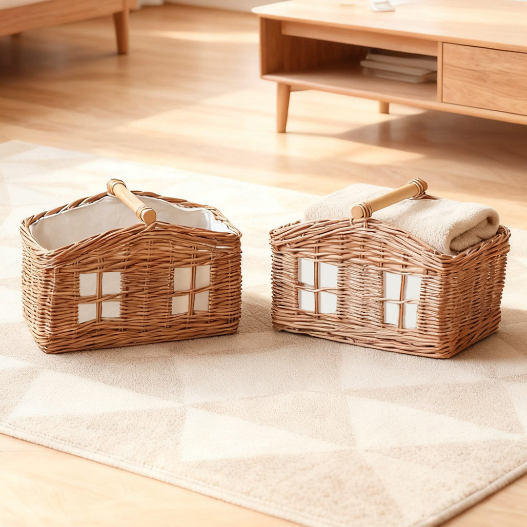Rustic storage basket with linen lining