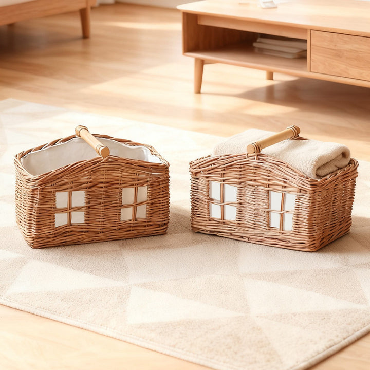 Rustic storage basket with linen lining
