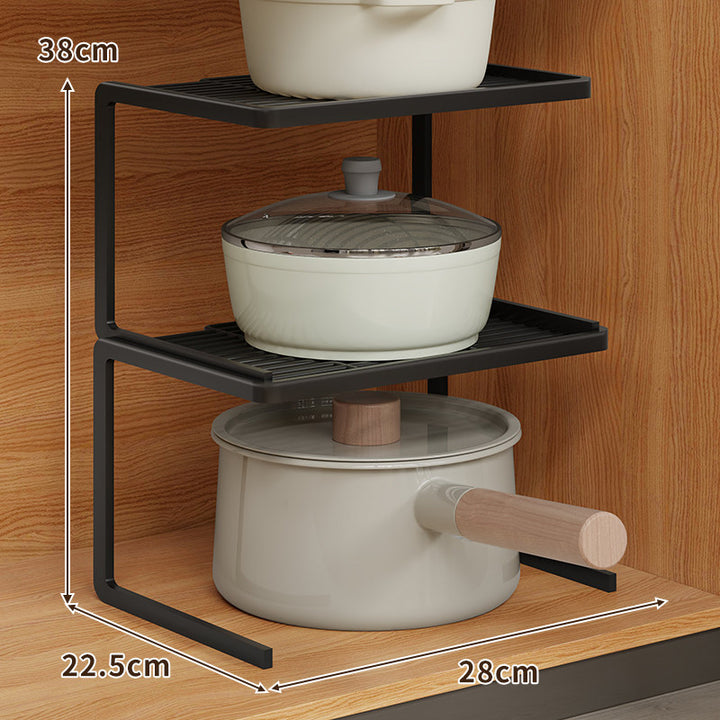Double-Level Compact Cabinet Pot and Lid Organizer Shelf