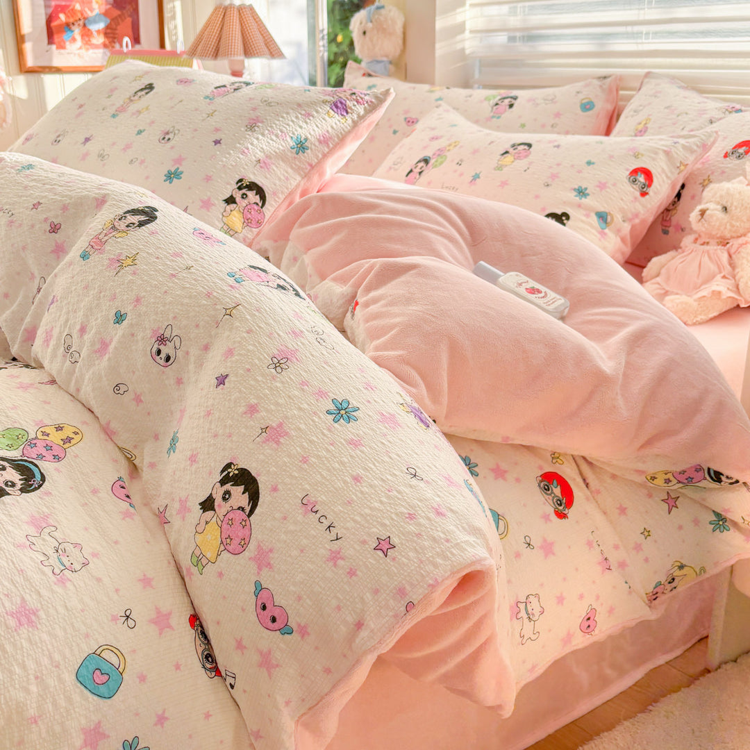 Playful Cartoon Print Duvet Cover Set