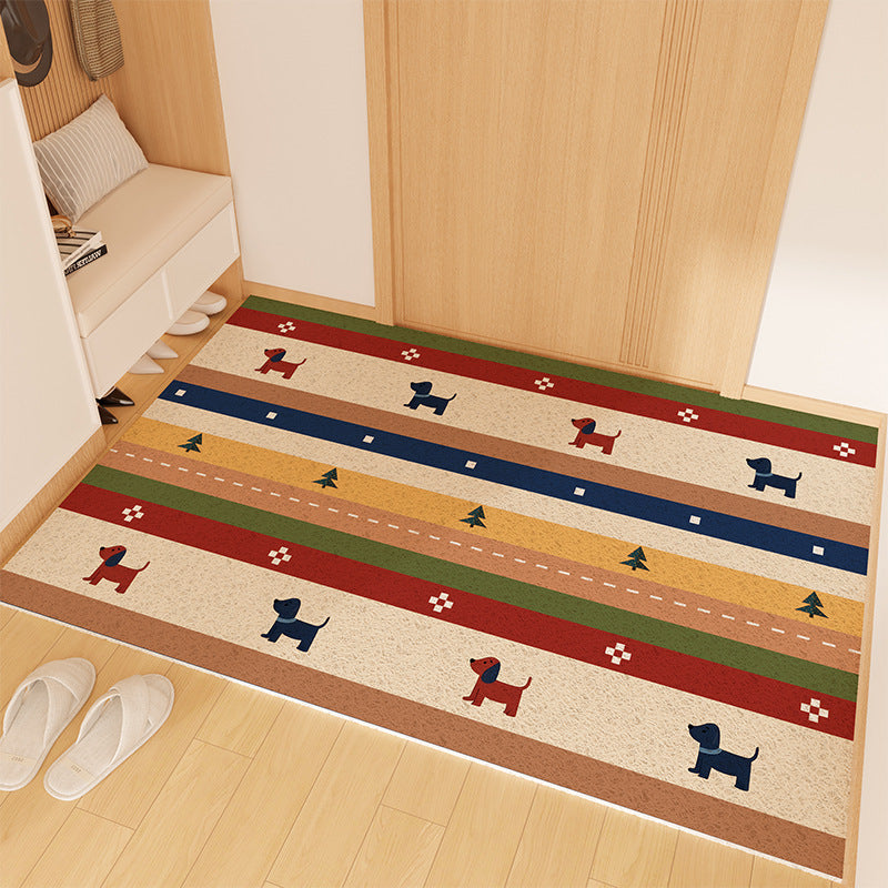 Playful Striped Dog Print Welcome Mat