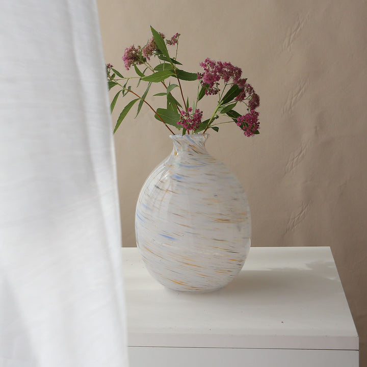 Handcrafted Swirled Marble-Effect Accent Vase with Rounded Bulb Body
